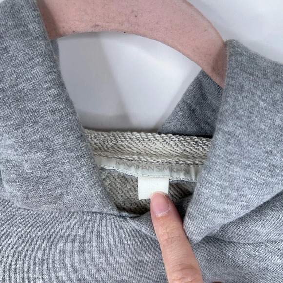 Jonathan Simkhai Pearl Detail Tie Sleeve Hoodie Gray Cropped Flared Cuffs Small - Picture 7 of 13